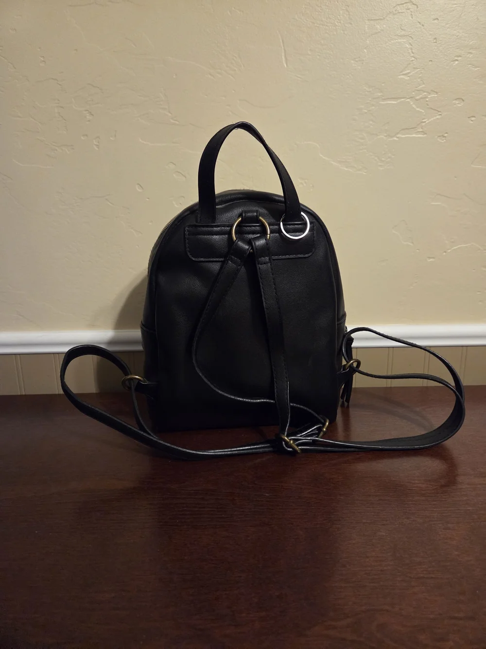 Black Floral Embroidered Mini Backpack
